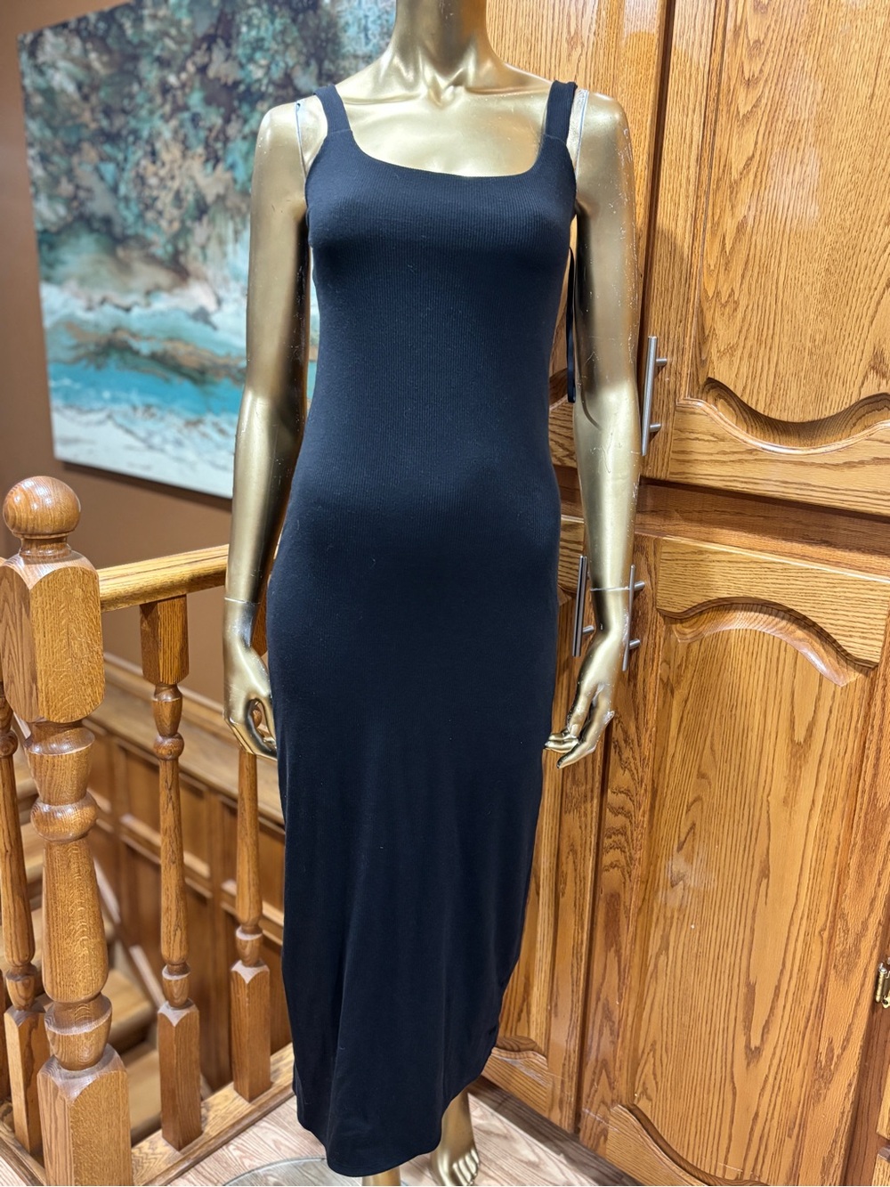 Classic Black Maxi Slip Dress with Square Neck